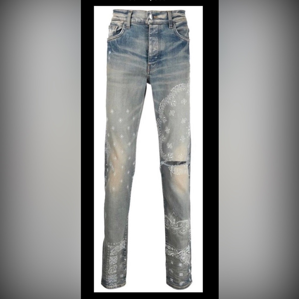 Nwot jeans by Amiri paisley clay indigo nwot size 32w inseam 33 authentic Italy! - Picture 3 of 17